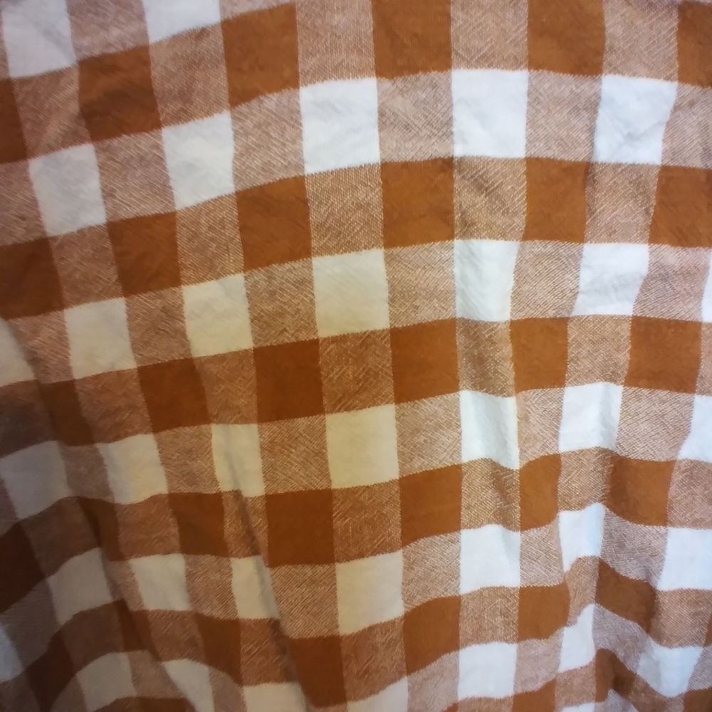 A New Day Neutral Plaid Linen Blend Short Ruffle Sleeve Blouse Size Medium - Picture 3 of 7